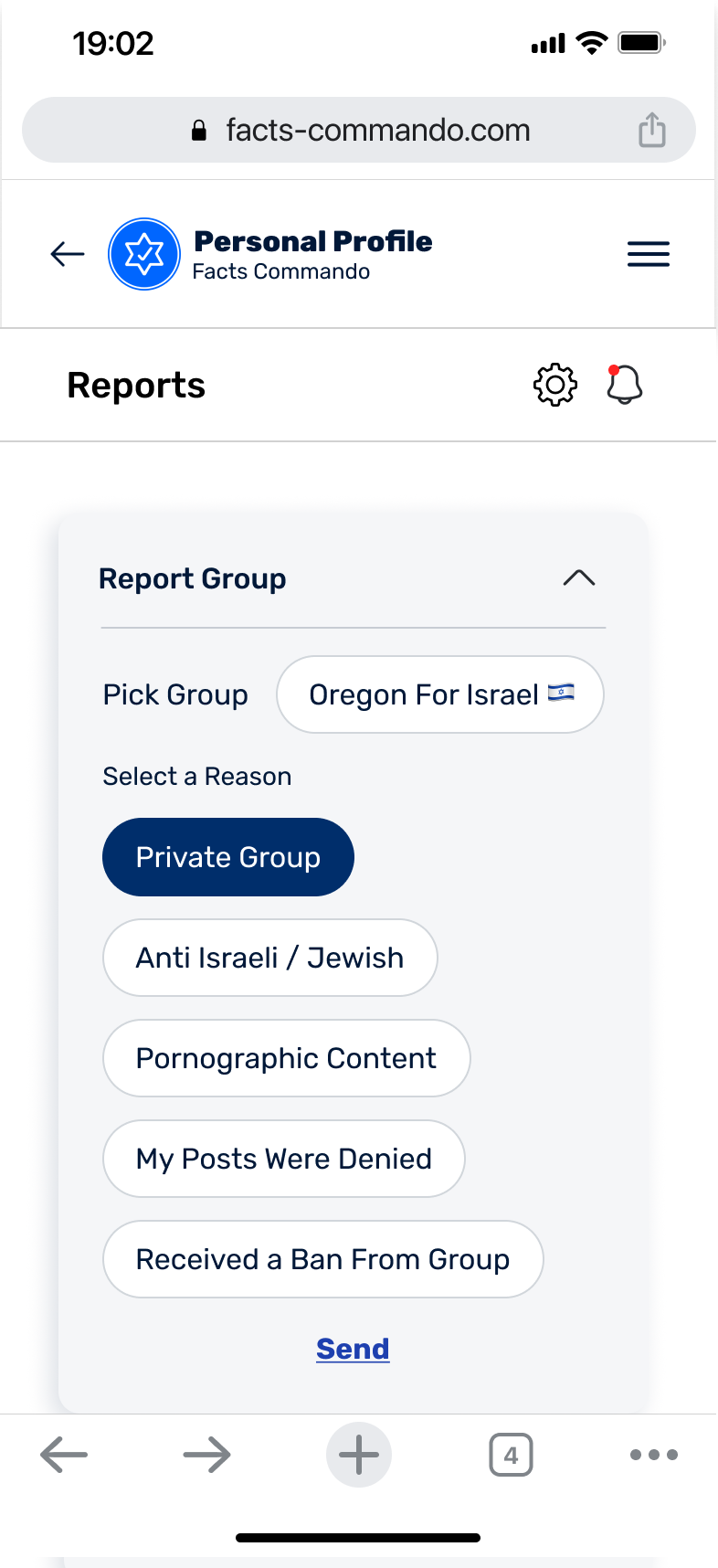 Report a group, mobile
