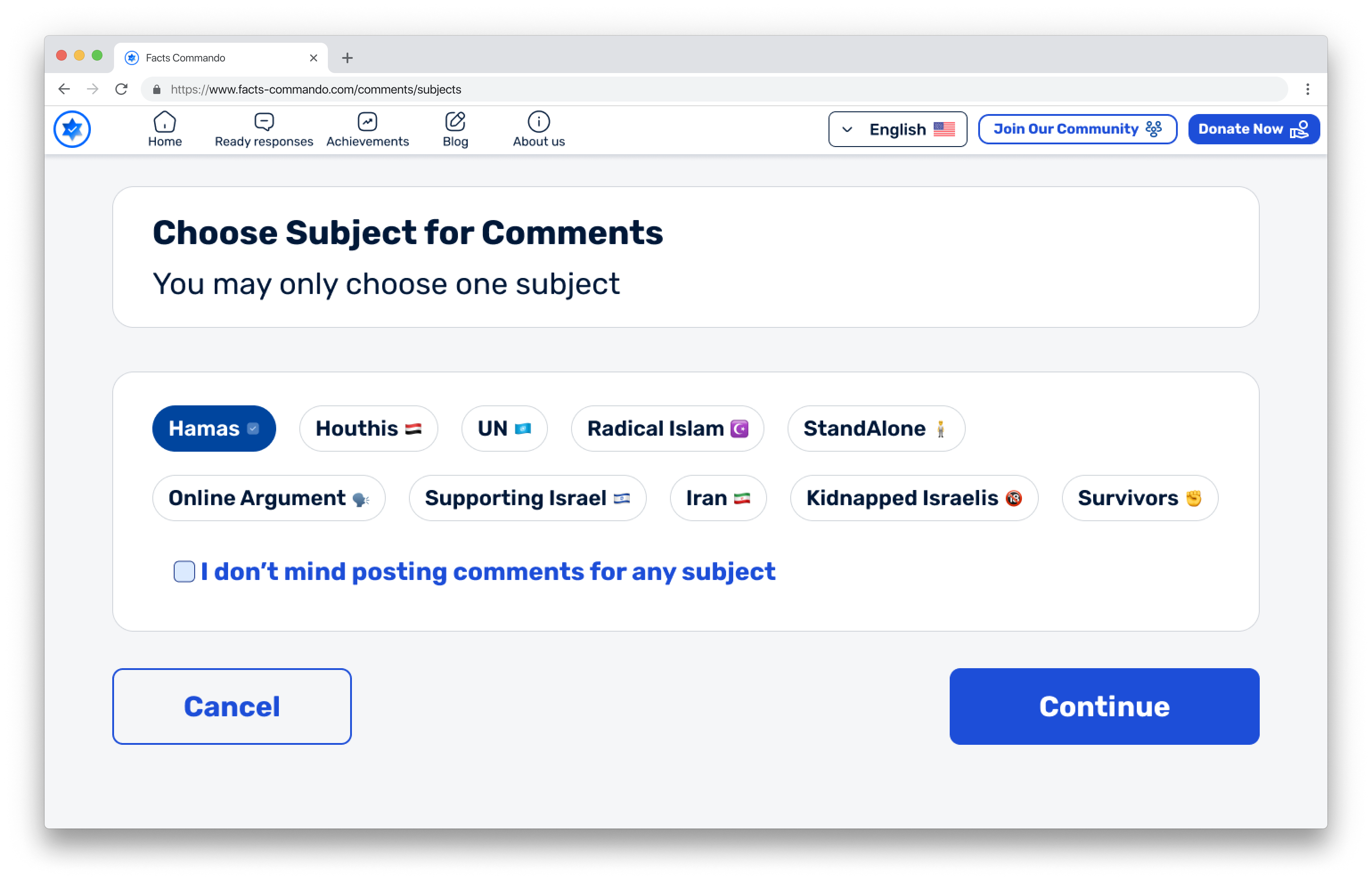 Choose subject for comments