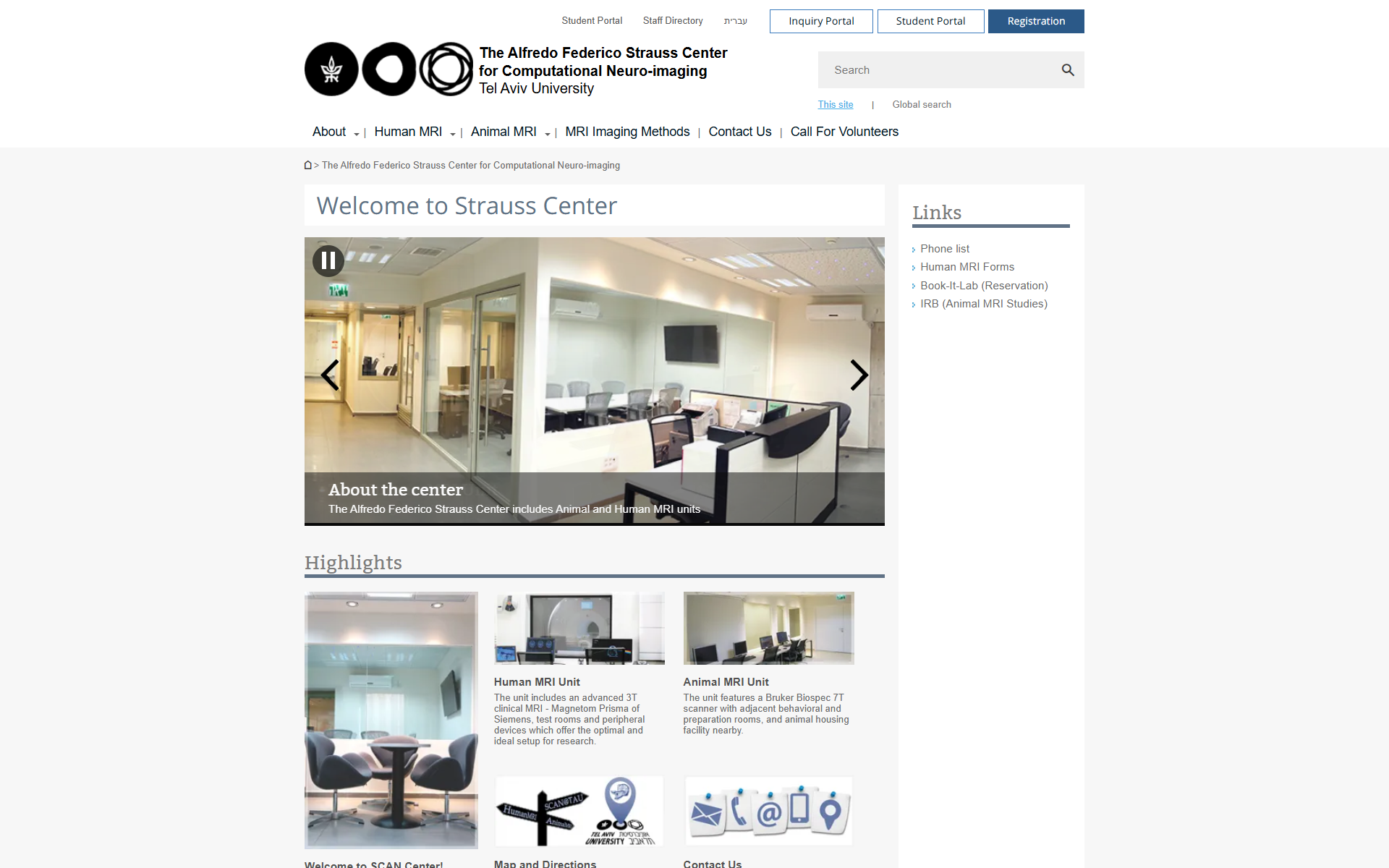 Old MRI Center homepage, template carousel
