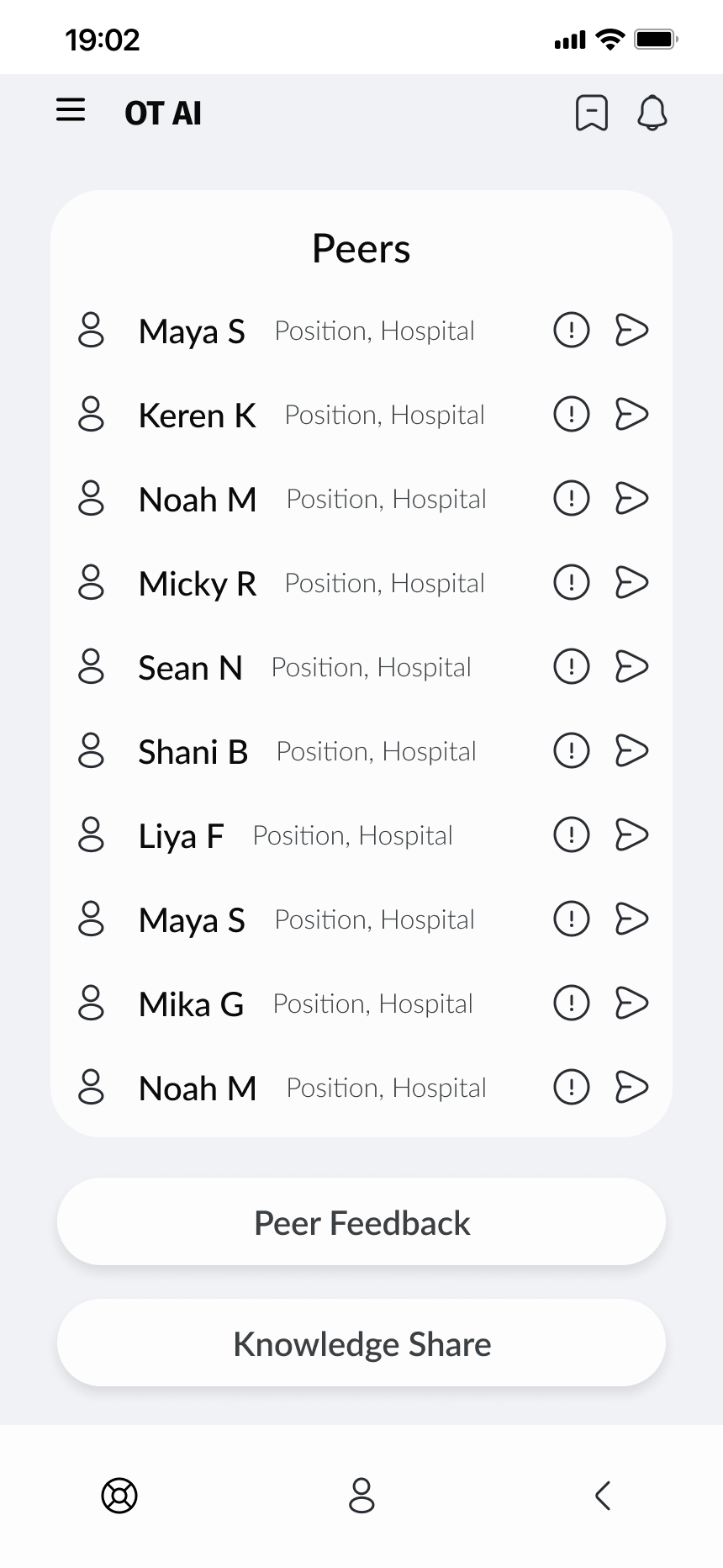 Peer directory screen